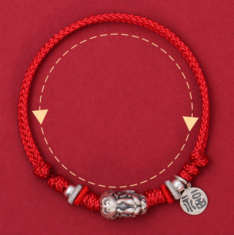 Bracciale intrecciato fatto a mano in argento sterling 925 con carattere PiXiu Fu , Buddha Stones - image 3