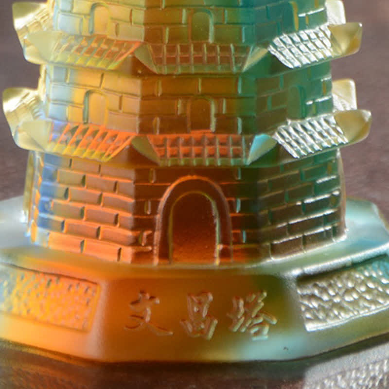 Torre di Wenchang Feng Shui fatta a mano in cristallo Liuli Pagoda Pezzo d'arte Fortuna Decorazione per ufficio in casa