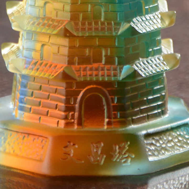 Torre di Wenchang Feng Shui fatta a mano in cristallo Liuli Pagoda Pezzo d'arte Fortuna Decorazione per ufficio in casa