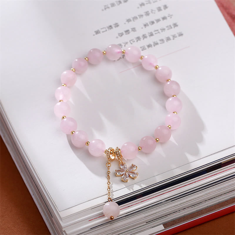 Braccialetto dell'amore con fiori di prugna in cristallo rosa naturale