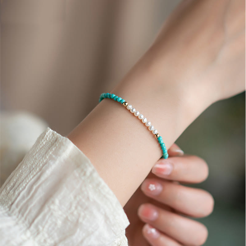 Braccialetto di perline di perle turchesi naturali in argento sterling 925 Buddha Stones