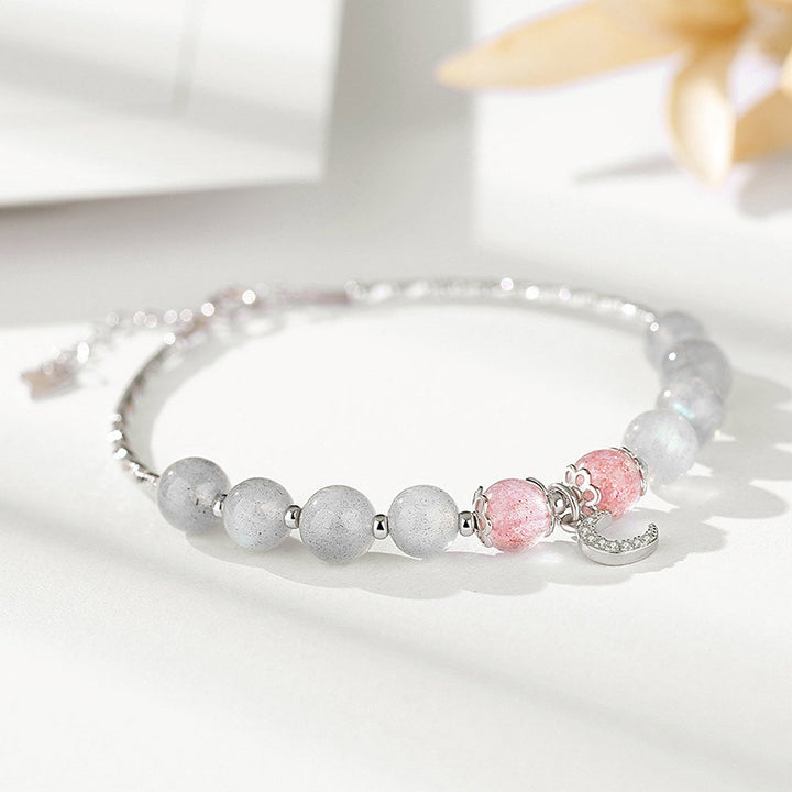 Buddha Stones Braccialetto portafortuna con pietra di luna e quarzo fragola - Quarzo fragola e pietra di luna - image 0