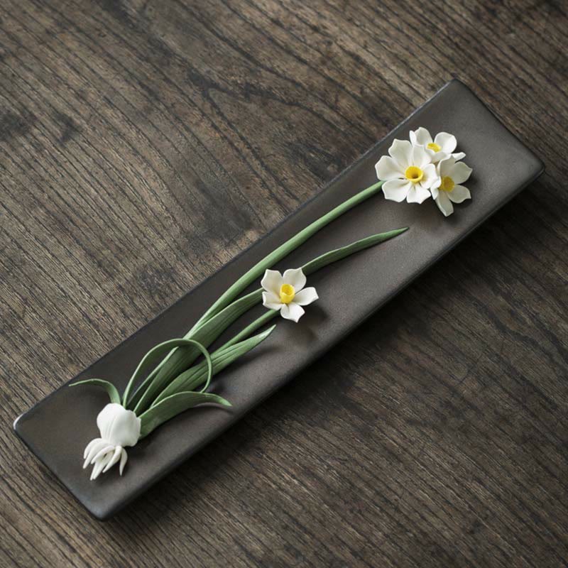 Buddha Stones Lotus Peonia Rosa Fiore Ceramica Bruciatore di Incenso Spirituale