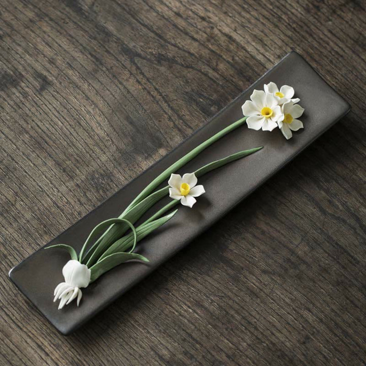 Buddha Stones Lotus Peonia Rosa Fiore Ceramica Bruciatore di Incenso Spirituale