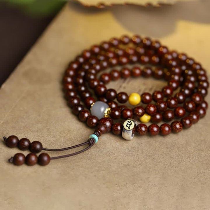 Bracciale Buddha Stones 925 Sterling Silver Indiano Foglia Piccola Sandalo Rosso Hetian Giada Grigia Ambra Stella d'Oro