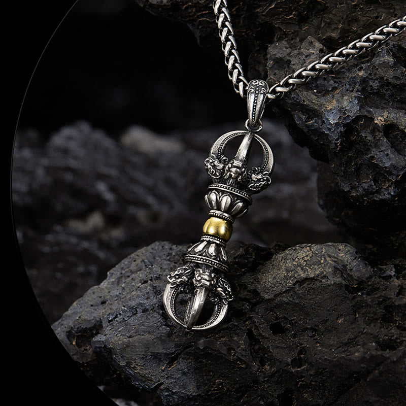 Collana con ciondolo Buddha Stones Tibetan Dorje Vajra Design Wealth