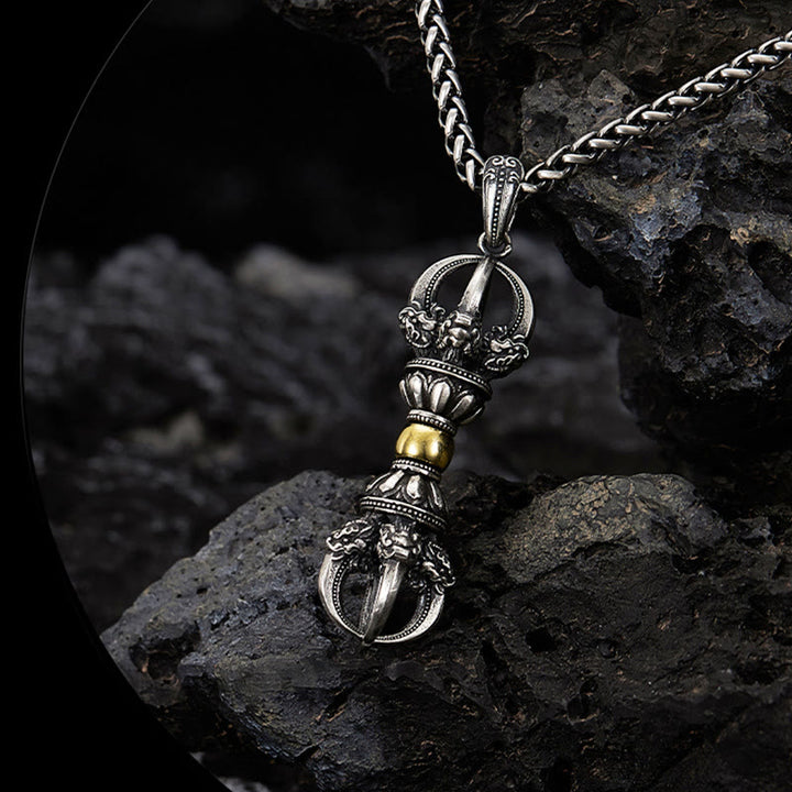 Collana con ciondolo Buddha Stones Tibetan Dorje Vajra Design Wealth