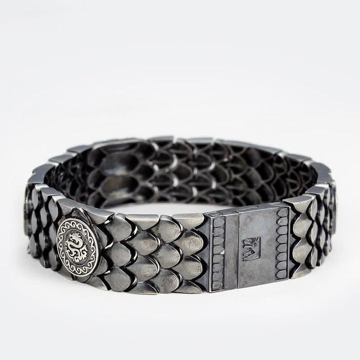 Buddha Stones 925 Sterling Silver Dragon Scales Bracciale Fortuna Successo