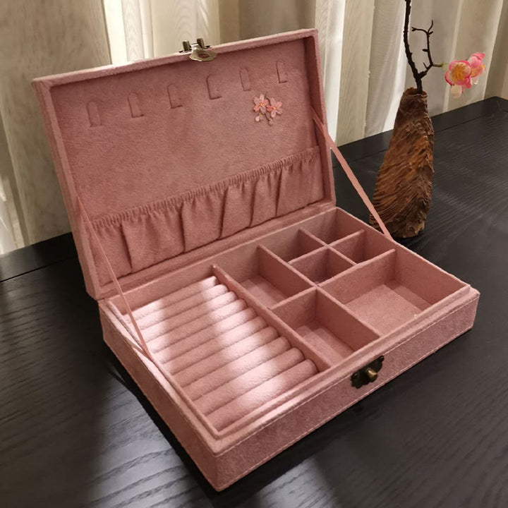 Buddha Stones Flowers Dragonfly Jewelry Box Organizer Scatola portaoggetti per gioielli a strato singolo Scatola di flanella