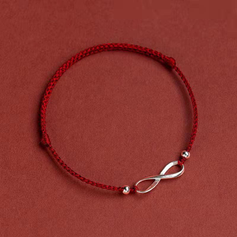Buddha Stones 925 Sterling Silver Endless Knot Protezione Fortuna Braccialetto Cavigliera Corda Rossa