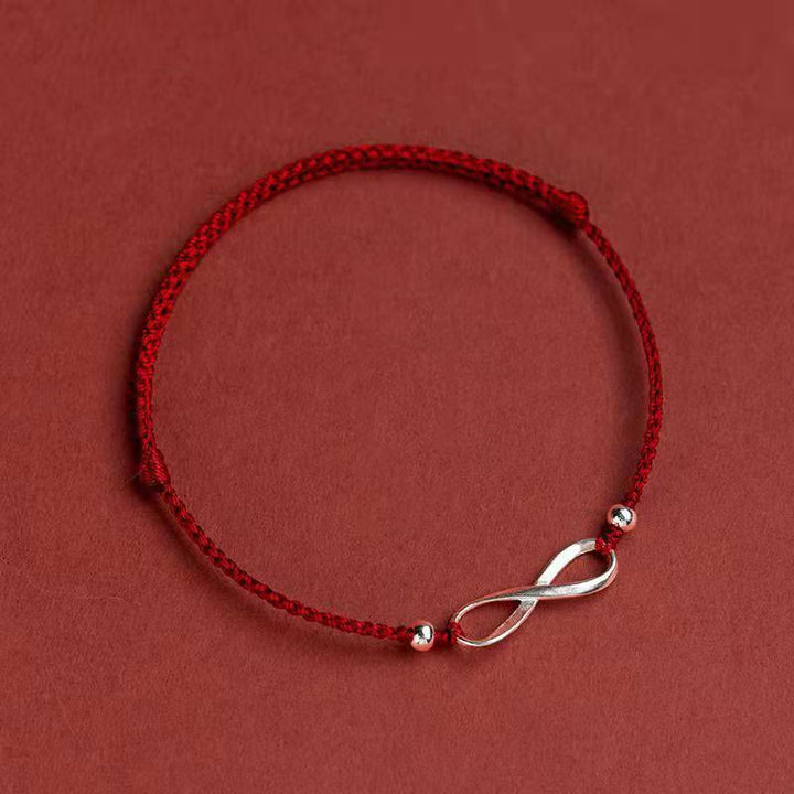 Buddha Stones 925 Sterling Silver Endless Knot Protezione Fortuna Braccialetto Cavigliera Corda Rossa