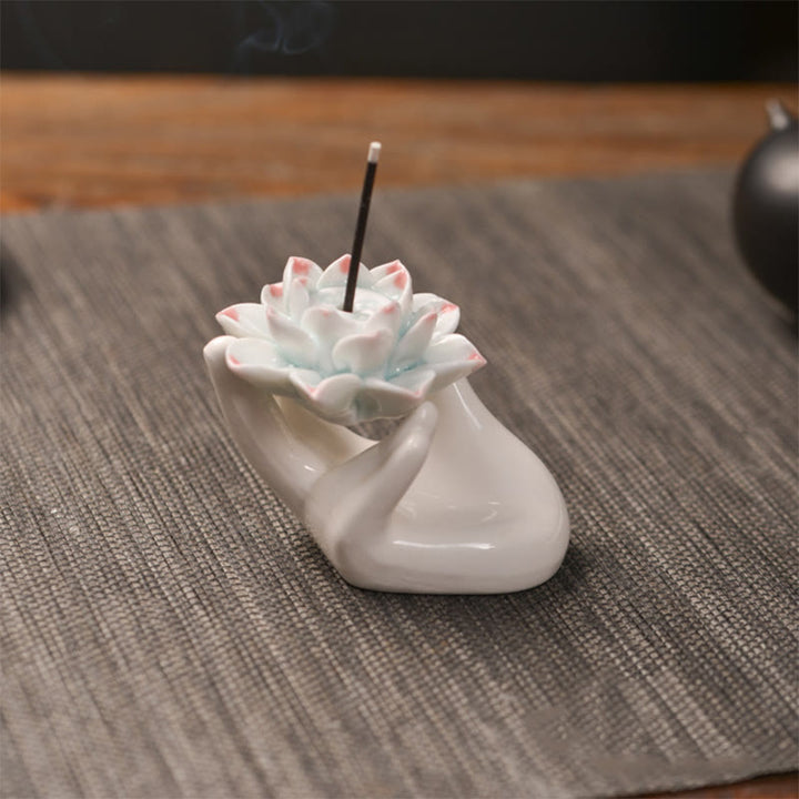 Buddha Stones piccole in ceramica a forma di loto, decorazione per bruciatore di incenso per meditazione e guarigione