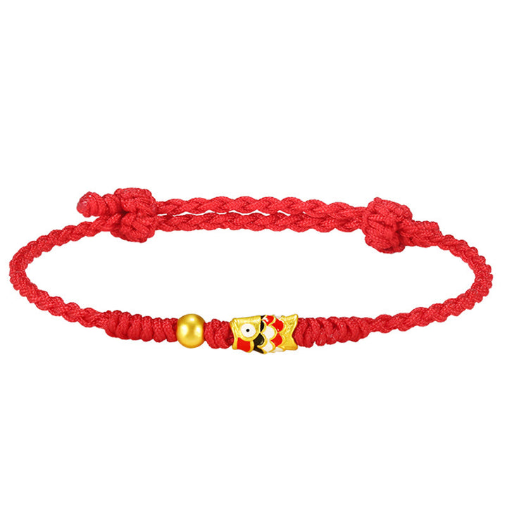 Braccialetto intrecciato a mano Buddha Stones 999 Gold Luck Koi Fish