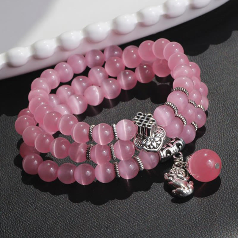 Braccialetto triplo avvolgente con supporto PiXiu Cat Eye Buddha Stones