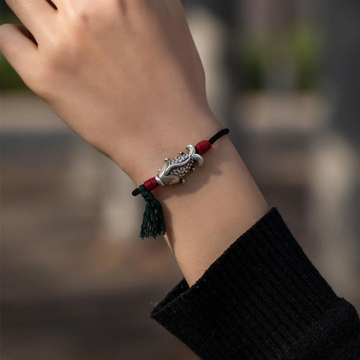 Bracciale intrecciato Buddha Stones 925 Sterling Silver Luck Koi Fish