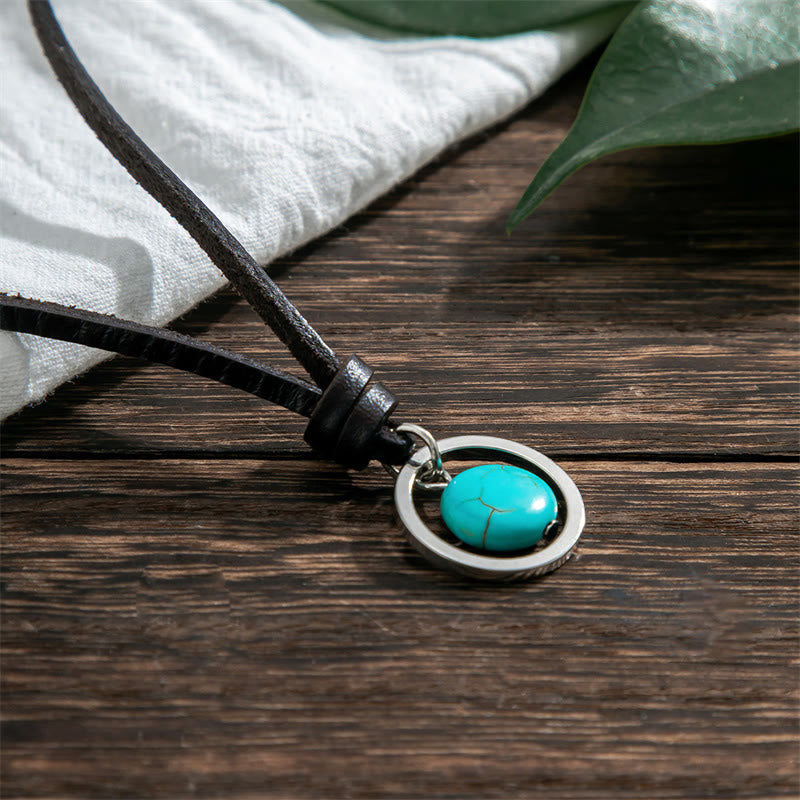 Collana con ciondolo in pietra turchese rotonda con pietre Buddha Stones e forza di protezione