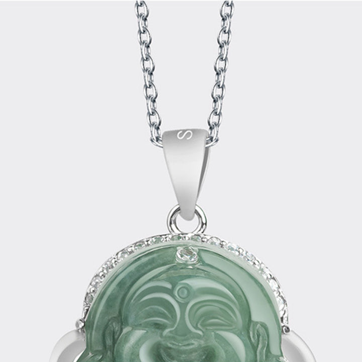 Collana con ciondolo a Buddha Stones in argento sterling 925 con Buddha che ride e giada, abbondanza - image 7