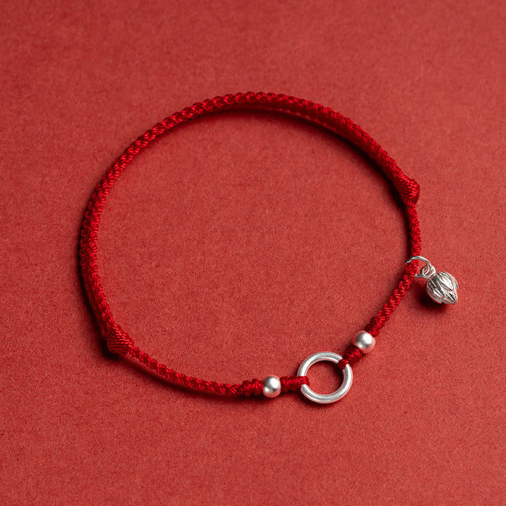 Braccialetto in corda rossa con fibbia in argento sterling 925 Buddha Stones Lucky Fortune Peace Joy Lotus Peace