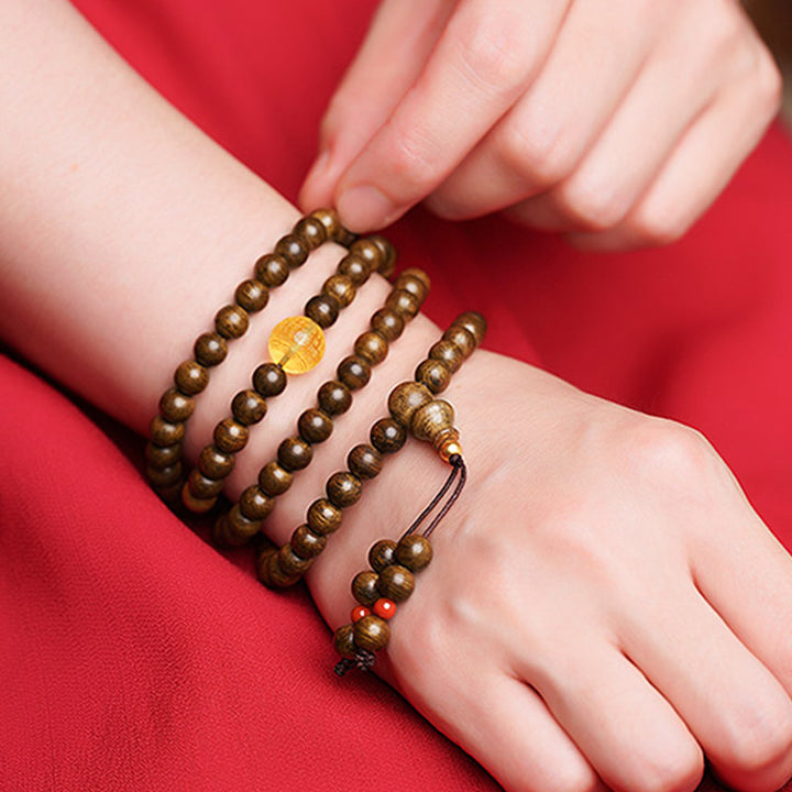 Buddha Stones 108 Mala Beads 999 Oro Brunei Agarwood Cuore Sutra Ambra Agata Rossa Forza Bracciale Meditazione