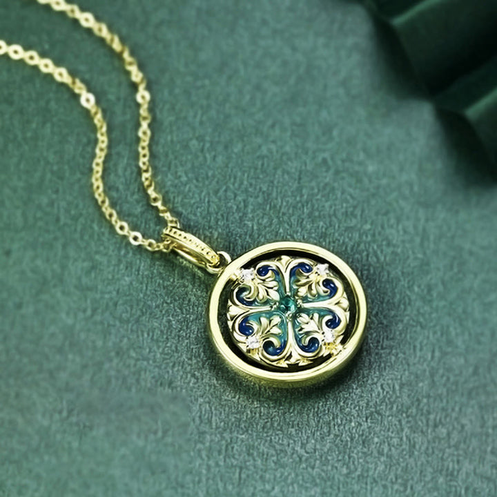 Collana con ciondolo girevole Buddha Stones 925 Sterling Silver Lotus Flower Floral Zircon Enlightenment