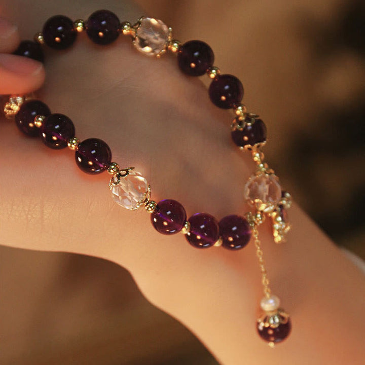 Bracciale con ciondolo a forma di foglia d'acero con ametista naturale placcato oro 14k Buddha Stones