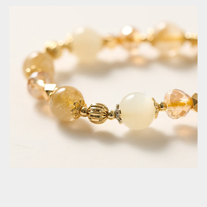 Braccialetto con ciondolo fortunato con campanella della ricchezza in quarzo rutilato dorato placcato oro 14K Buddha Stones