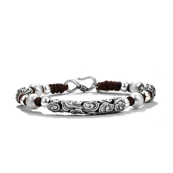Braccialetto di corda di ricchezza con nuvola di buon auspicio in argento sterling 999 fatto a mano in rame Buddha Stones in Tibet