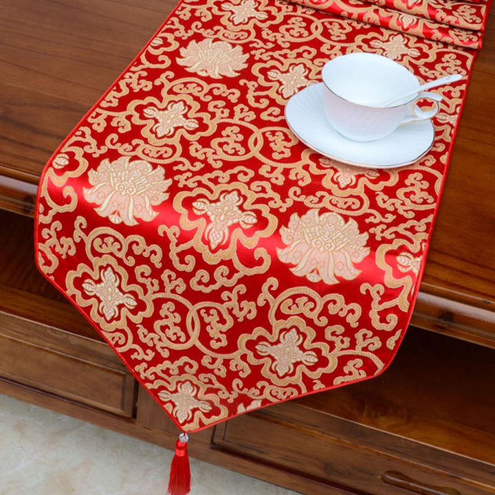 Preghiera Altare Fiore Vajra Drago Modello Tibetano Simboli di Buon Auspicio Nappe Jacquard Runner da Tavolo
