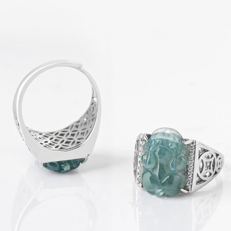 Anello di fortuna in argento sterling 925 Buddha Stones, Fengshui, ricchezza, prosperità, giada PiXiu