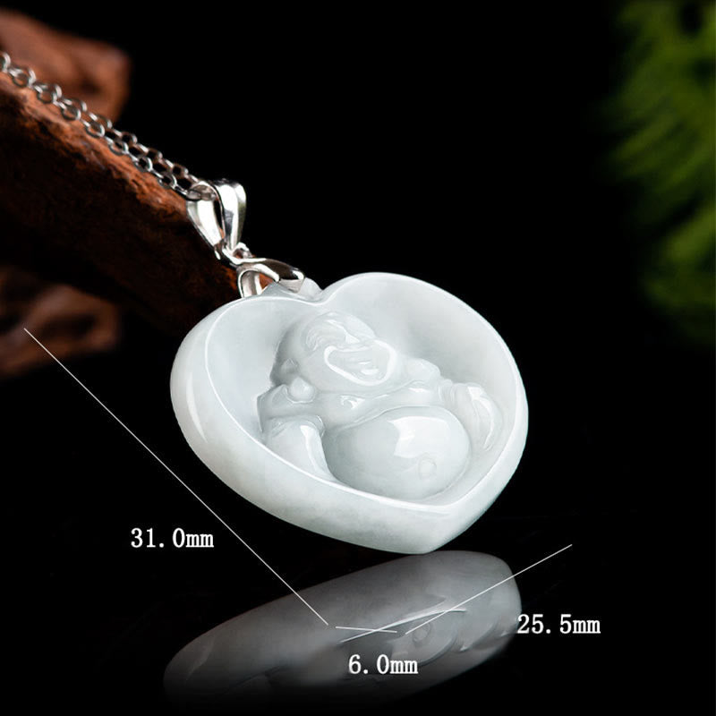 Collana con ciondolo Buddha Stones in argento sterling 925 con Buddha che ride, giada bianca, fortuna e benedizione - image 9