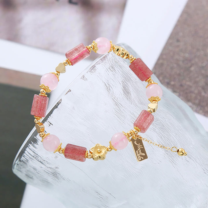 Braccialetto positivo con cuore di amore di cristallo rosa di quarzo fragola Buddha Stones