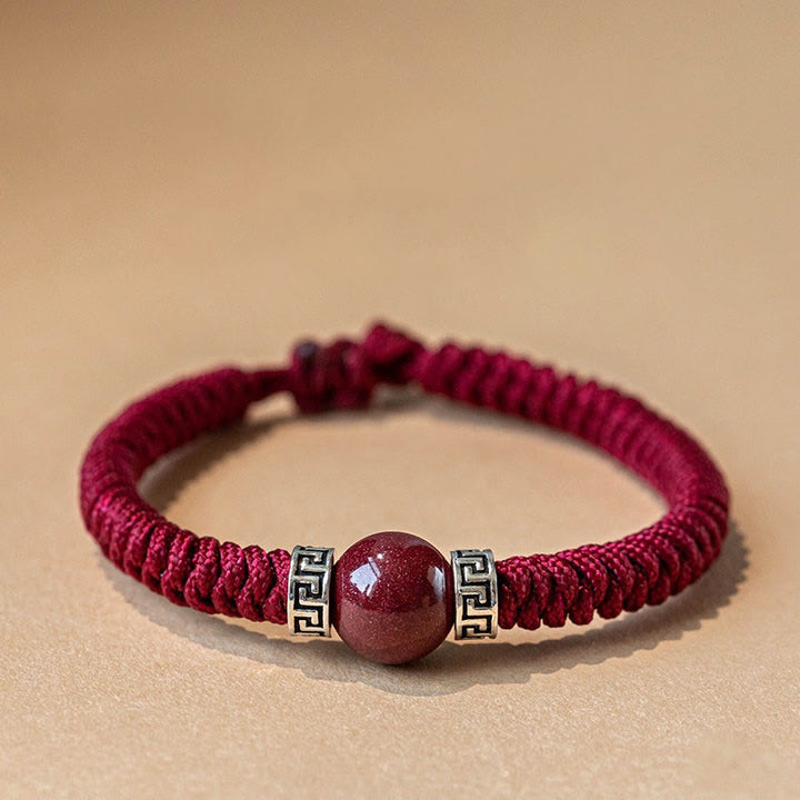Braccialetto in corda intrecciata fatto a mano con perline di cinabro naturale in argento sterling 925 Buddha Stones