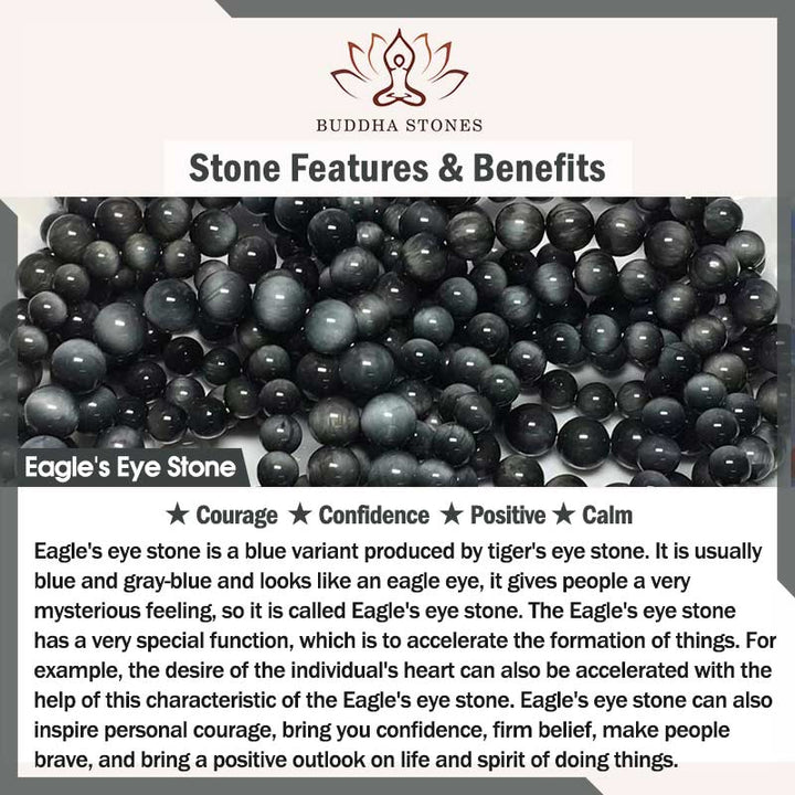 Buddha Stones Argento Sterling 925 108 Perline Mala Pietra Occhio d'Aquila Pietra di Luna Braccialetto Positivo