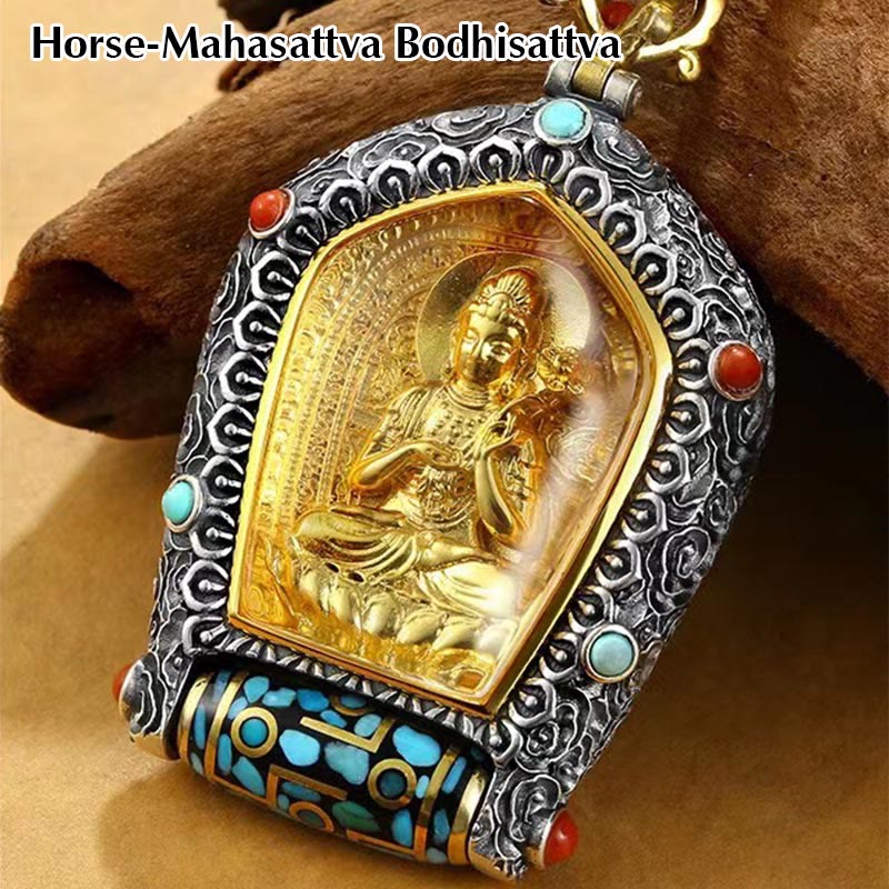 Collana con ciondolo con perline Dzi girevole Tibet Zodiaco cinese Natale Buddha Thangka Prosperità - Cavallo-Mahasattva Bodhisattva - image 8