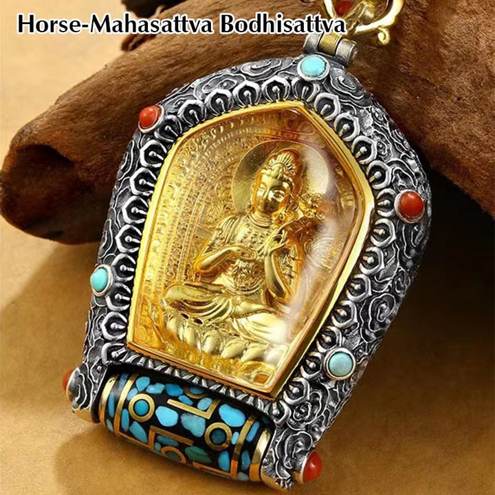 Collana con ciondolo con perline Dzi girevole Tibet Zodiaco cinese Natale Buddha Thangka Prosperità - Cavallo-Mahasattva Bodhisattva - image 8
