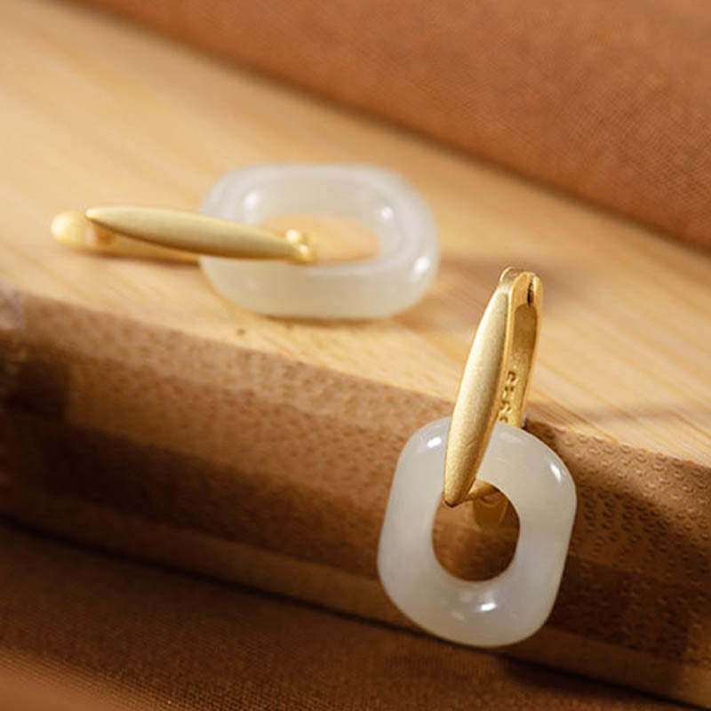 Orecchini Buddha Stones in argento sterling 925 con giada bianca rotonda e benedizione della felicità - image 5