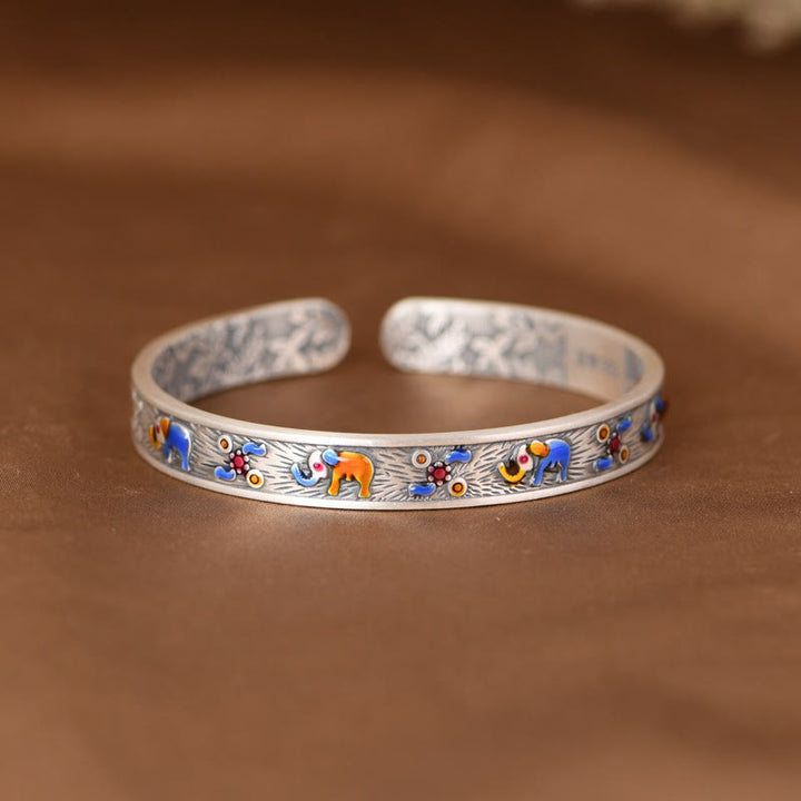 Bracciale rigido Buddha Stones 999 Sterling Silver Elephant Strength Wisdom