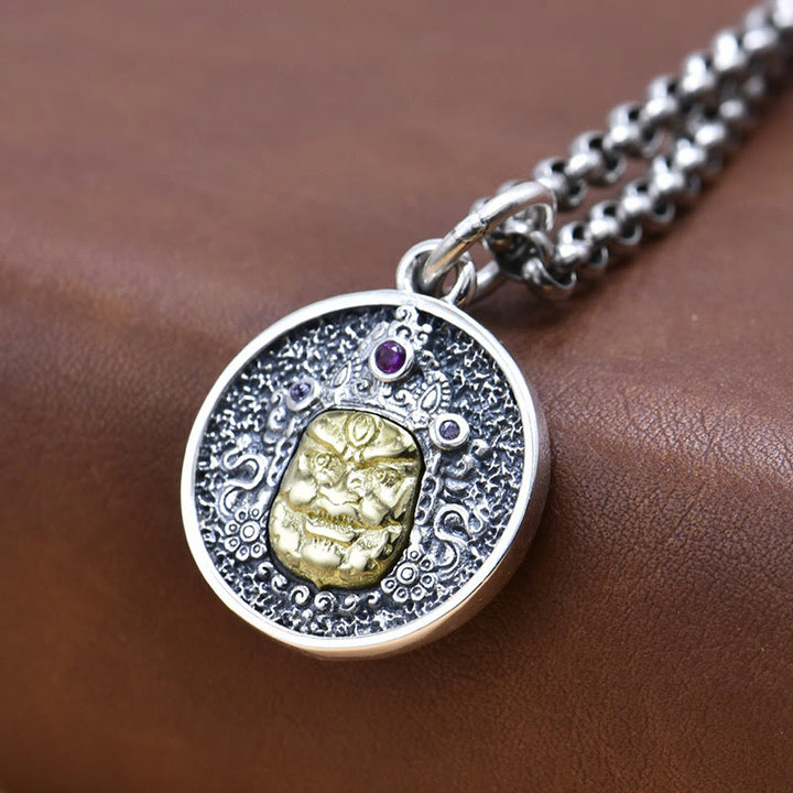 Buddha Stones 925 Sterling Silver Zakiram Dea della Ricchezza Dorje Vajra Collana Pendente Spirituale