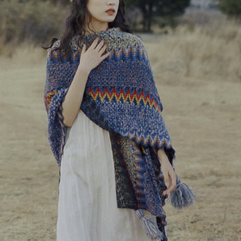 Scialle tibetano Buddha Stones, morbido e caldo, mantello lavorato a maglia, sciarpa tibetana invernale con nappe - image 11