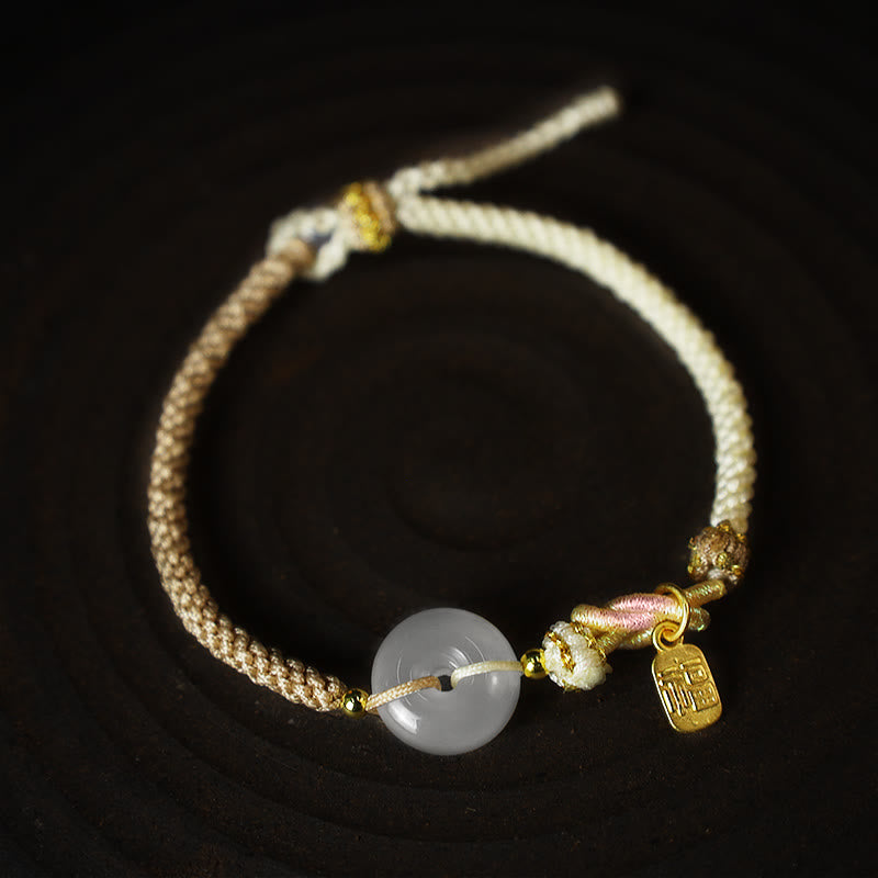 Braccialetto di corda intrecciata con fibbia in agata bianca fatta a mano con Buddha Stones , fortuna, felicità e protezione