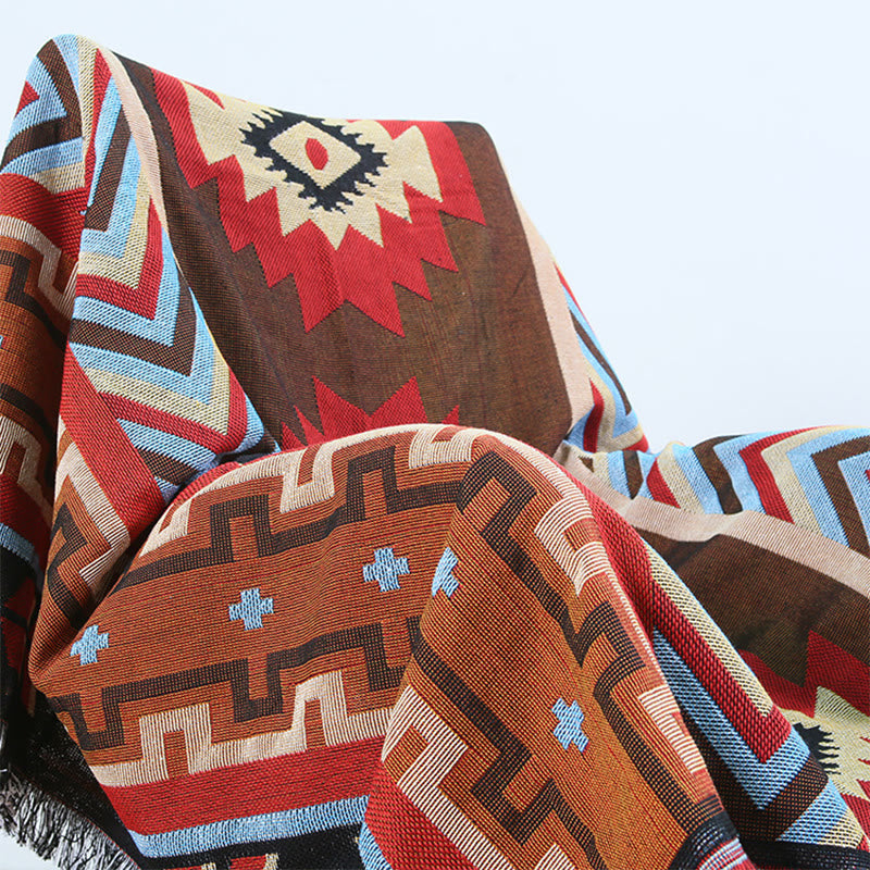 Coperta artigianale tinta a mano con motivo geometrico tibetano Buddha Stones