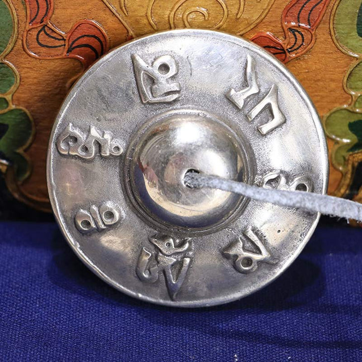 Buddha Stones Campana Tingsha Tibetana Sei Parole Vere Decorazione Guarigione Rame Bianco