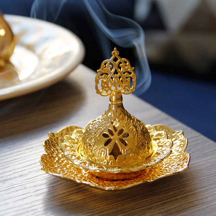 Sottobicchiere in foglia d'oro spirituale Mini lega di metallo bruciatore di incenso