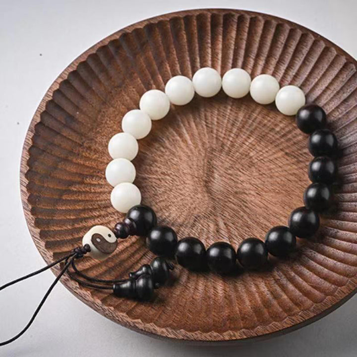 Buddha Stones Bracciale di protezione YinYang in ebano Decorazione