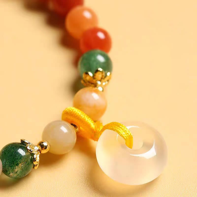 Bracciale Buddha Stones placcato oro 14K, giada di seta dorata colorata, fibbia della pace, ricchezza