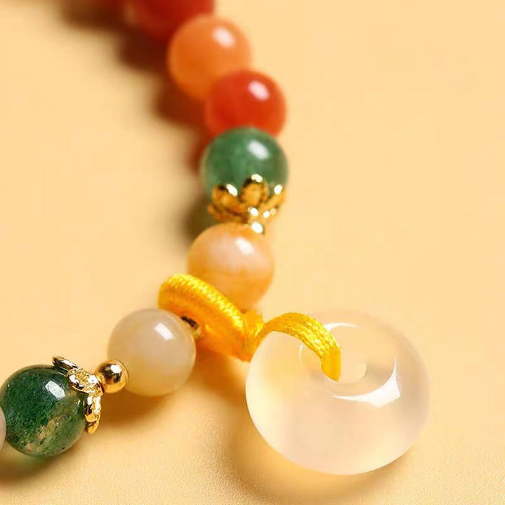 Bracciale Buddha Stones placcato oro 14K, giada di seta dorata colorata, fibbia della pace, ricchezza