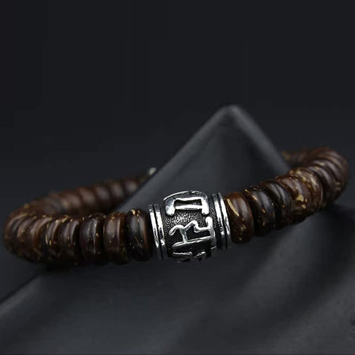 Braccialetto positivo Buddha Stones Natural Tibetan Coconut Shell Om Mani Padme Hum