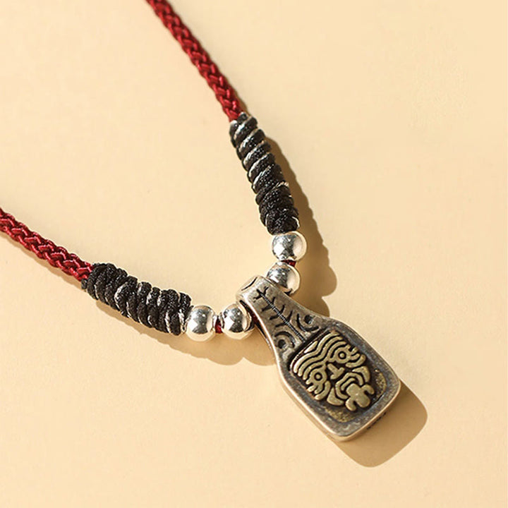 Buddha Stones Tibetano Argento Sterling 925 Zakiram Dea della Ricchezza Protezione Corda Collana Pendente