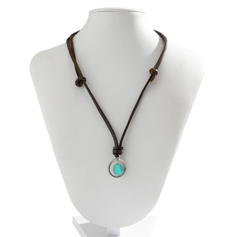 Collana con ciondolo in pietra turchese rotonda con pietre Buddha Stones e forza di protezione - image 6