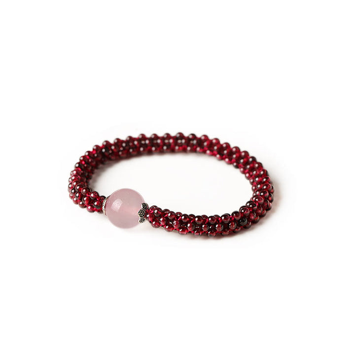 Braccialetto di protezione con perline di agata rossa, cristallo rosa e granato naturale Buddha Stones
